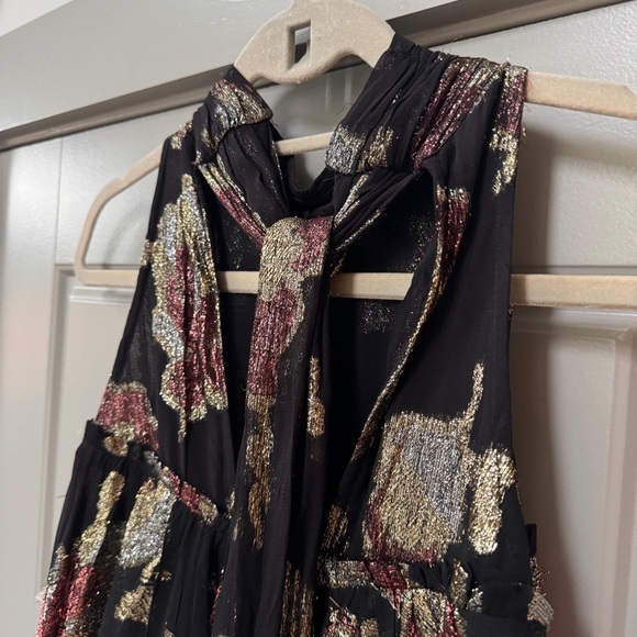 MAEVE NWT | Anthropologie Halter Shine Swing Mini Dress Black Gold Silver - Picture 11 of 13